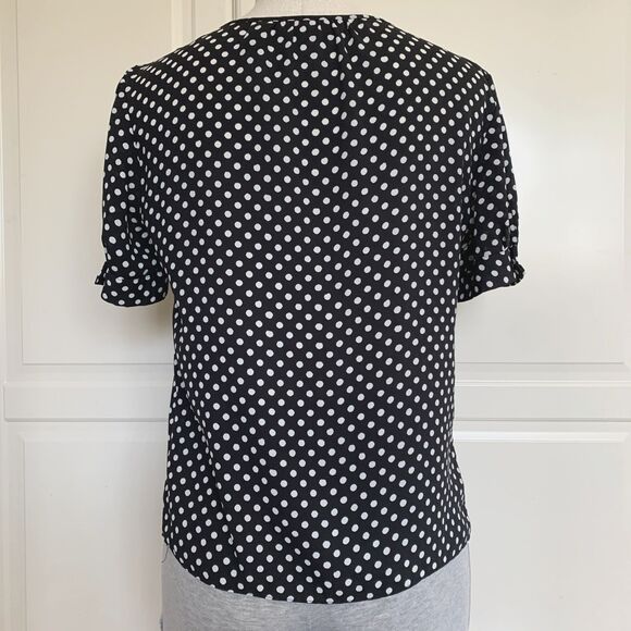 INC Womens Tie Front Short Sleeve Button Blouse Top Black White Polka Dots Sz 2 - Picture 2 of 7